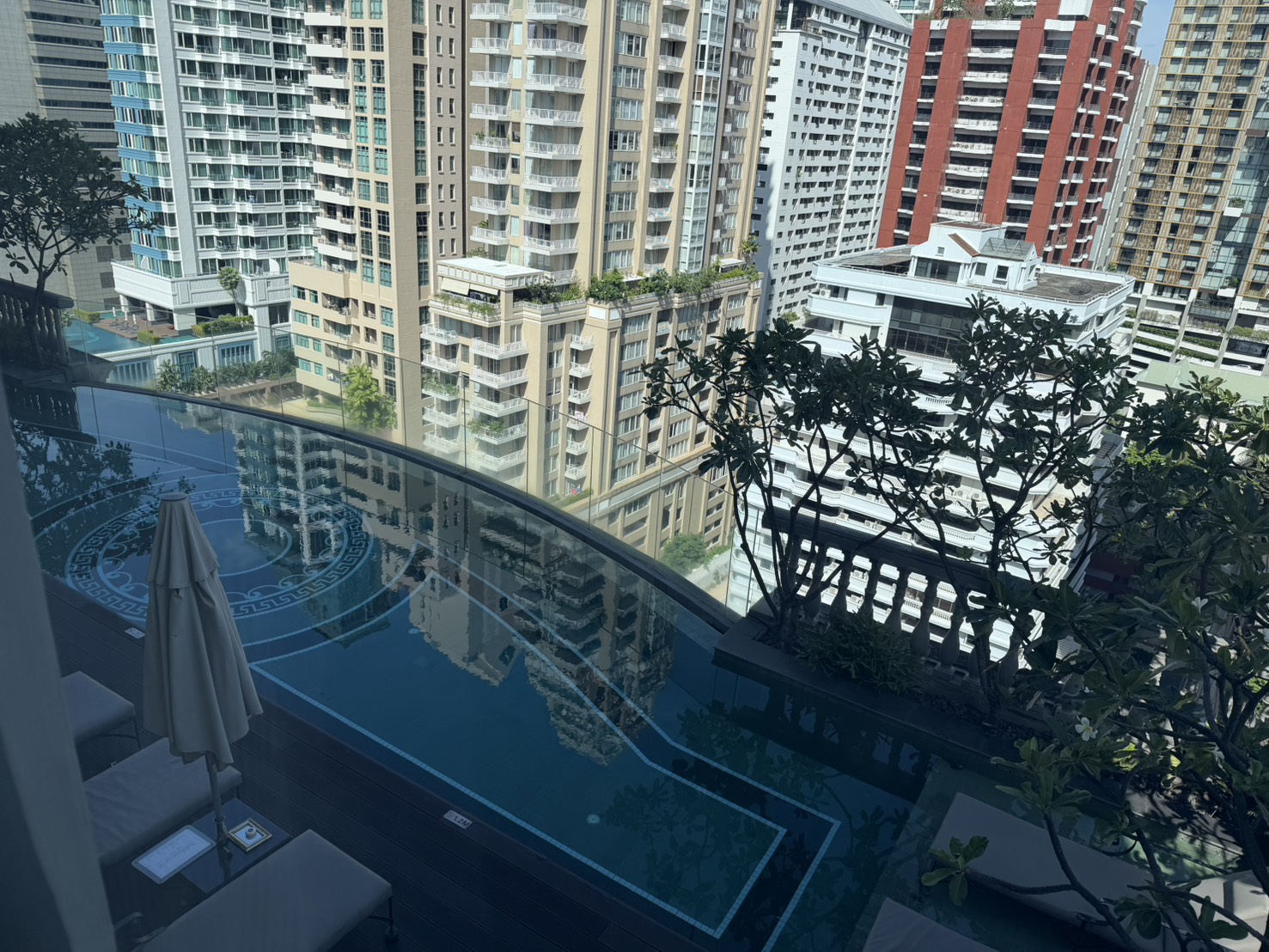 房間望出去的泳池與市景。